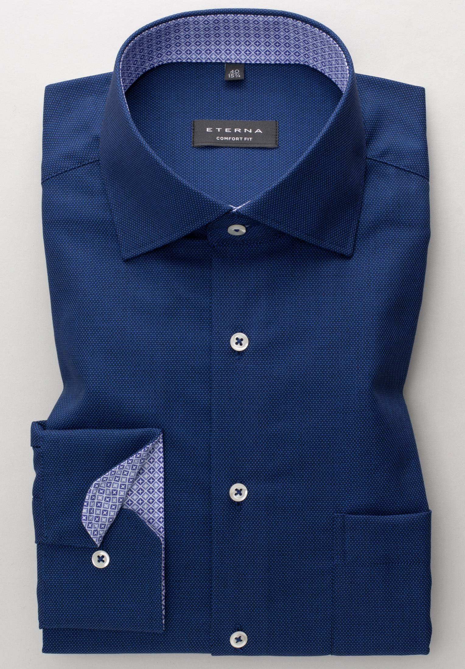 ETERNA Langarm Comfort – Lets Fashion! Patch F Hemd dunkelblau Struktur Haifischkragen