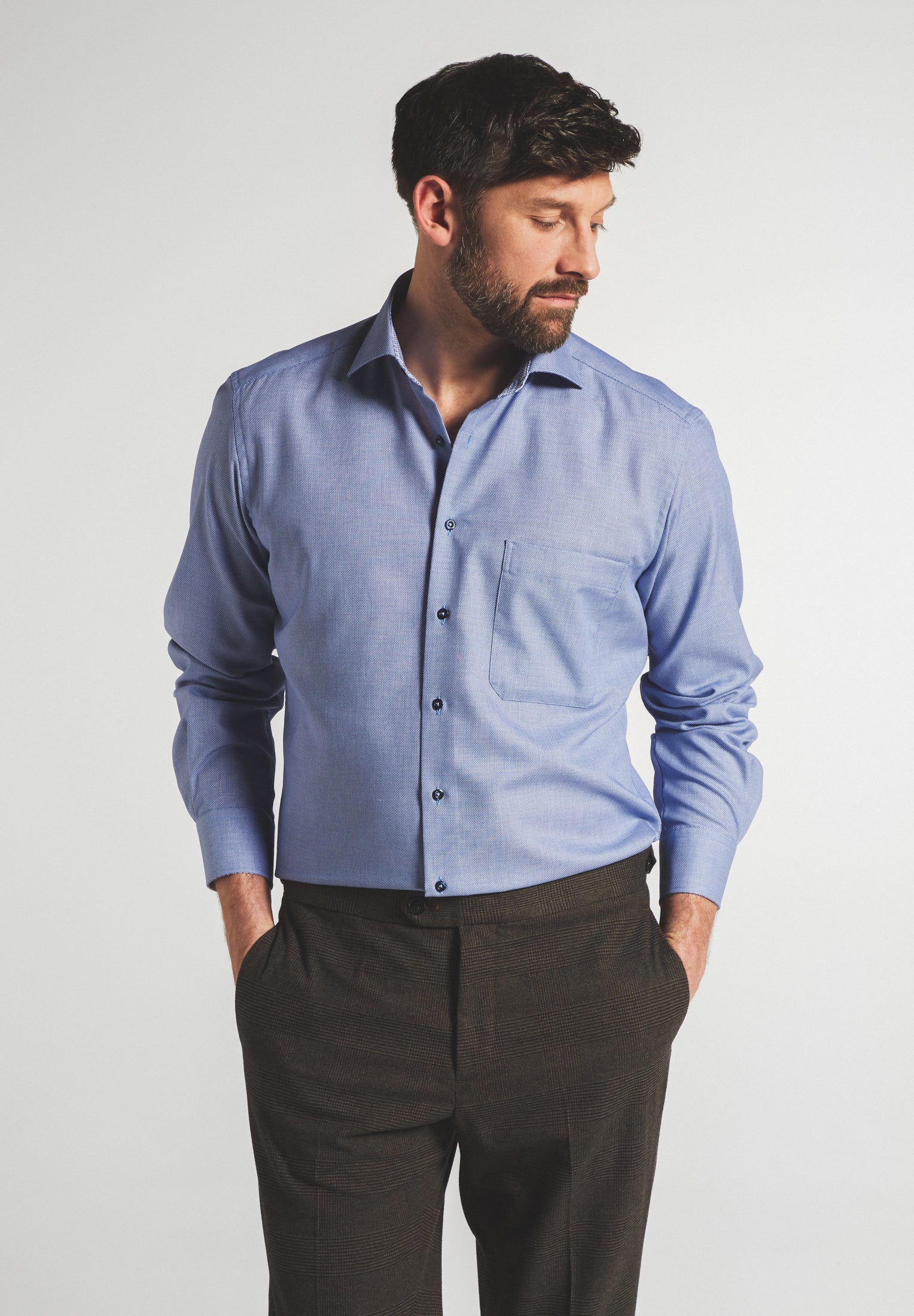 Struktur Patch Fit Lets Comfort ETERNA Fashion! Hemd – blau Haifischkragen Langarm